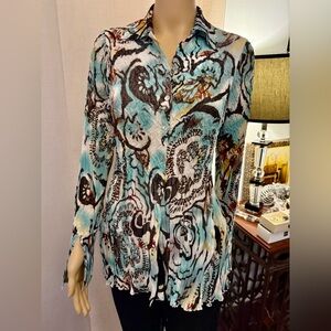 Alberto Makali women's multicolor polyester crinkle button-down blouse. Sz.M